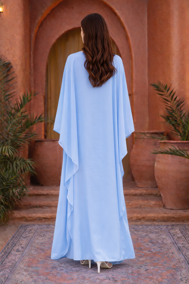 Sky Blue Satin Butterfly Kaftan