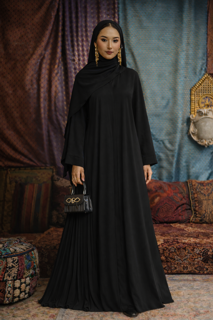 Side Pleated Open Abaya