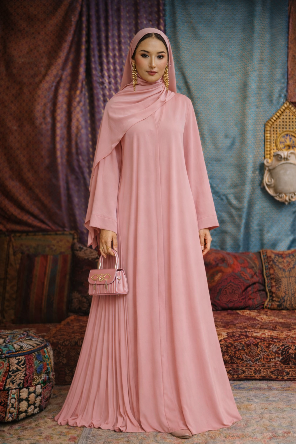 Side Pleated Open Abaya