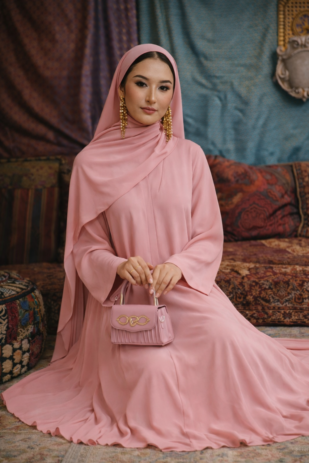 Woman wearing Side Pleated Open Abaya by Urban Modesty