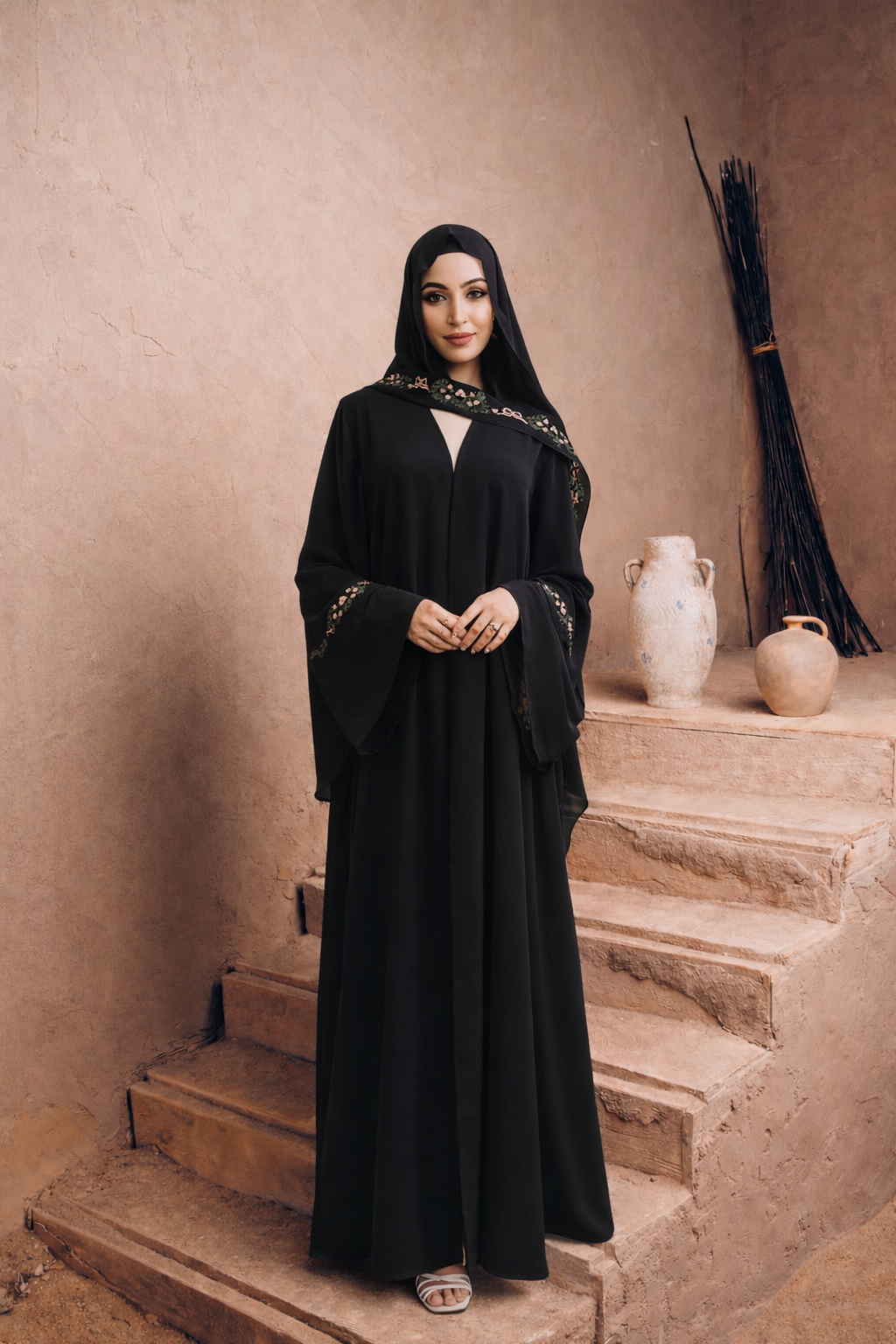 Nida Embroidered Open Abaya and HIjab Set