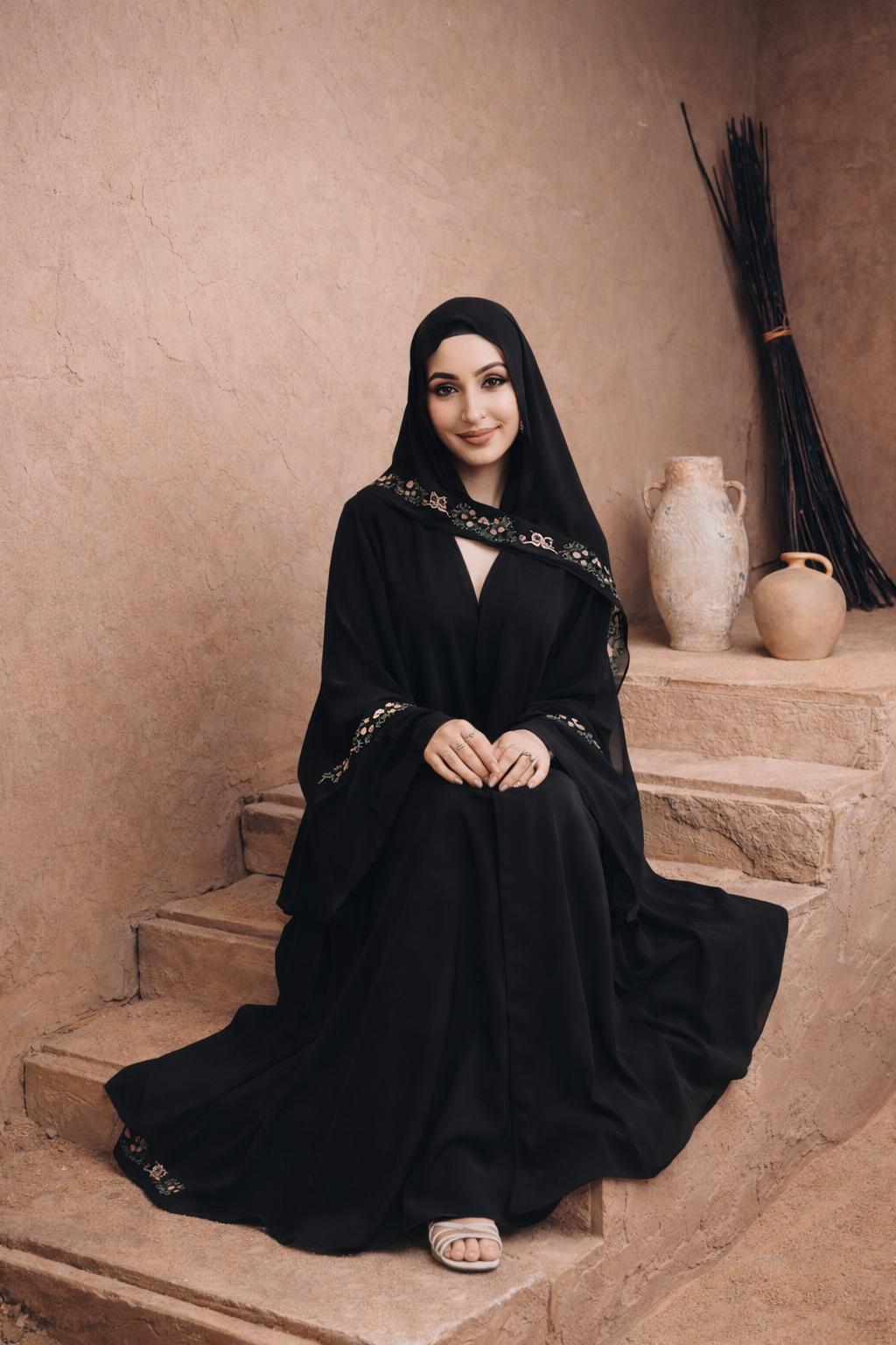 Nida Embroidered Open Abaya and HIjab Set