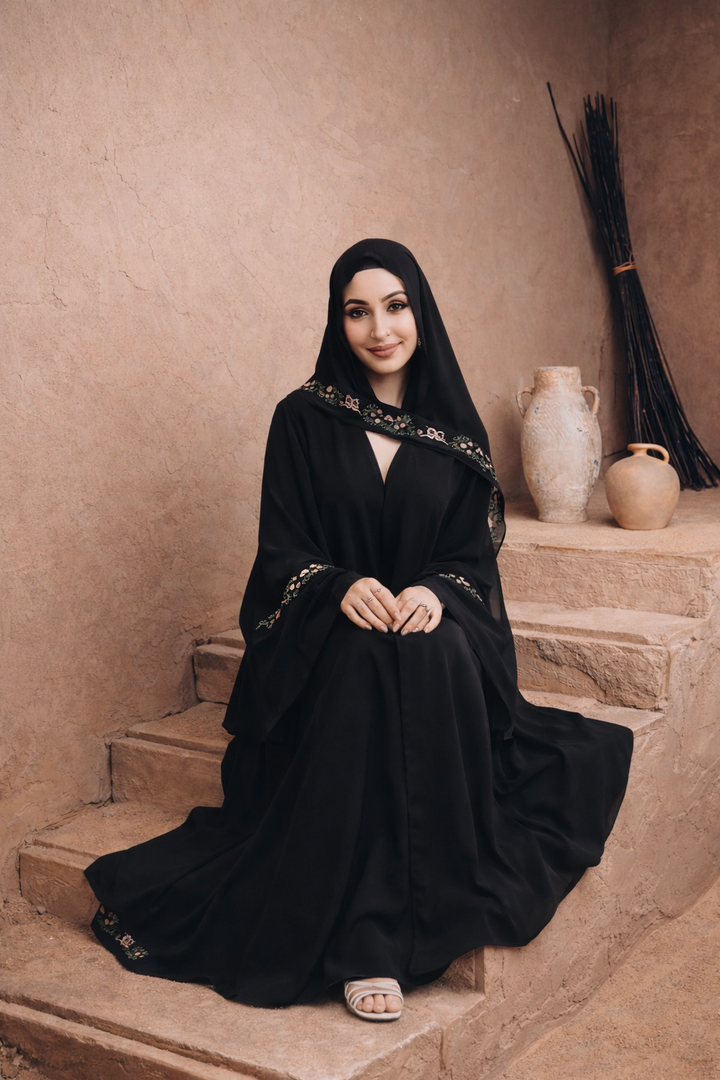 Nida Embroidered Open Abaya and HIjab Set