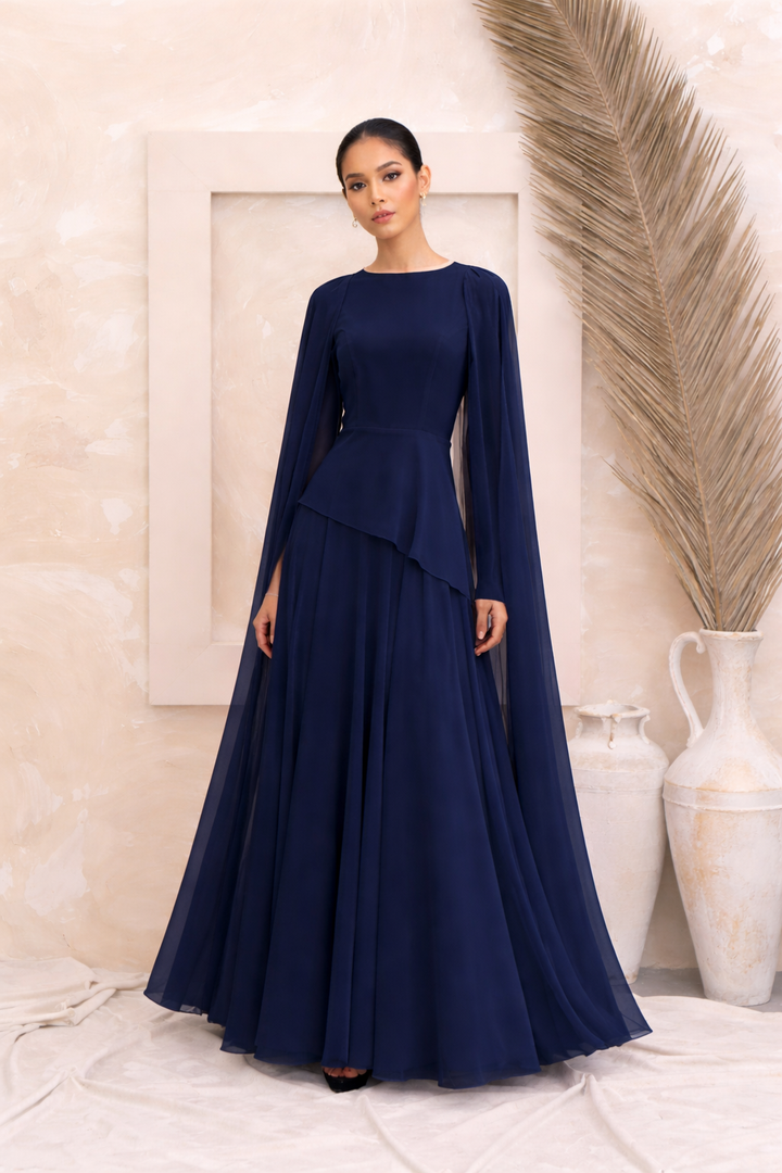 Cape Long Sleeve Maxi Dress