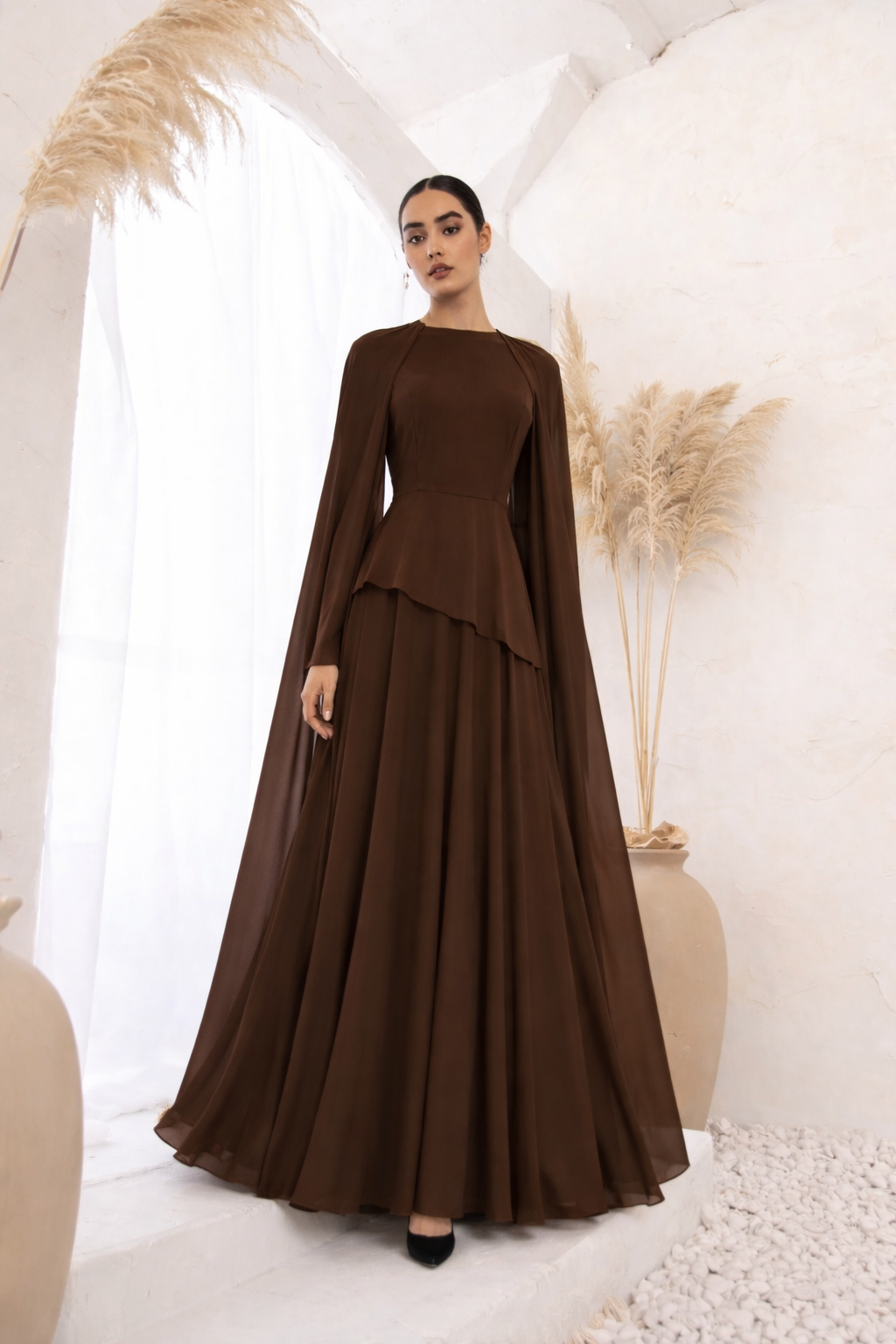 Cape Long Sleeve Maxi Dress
