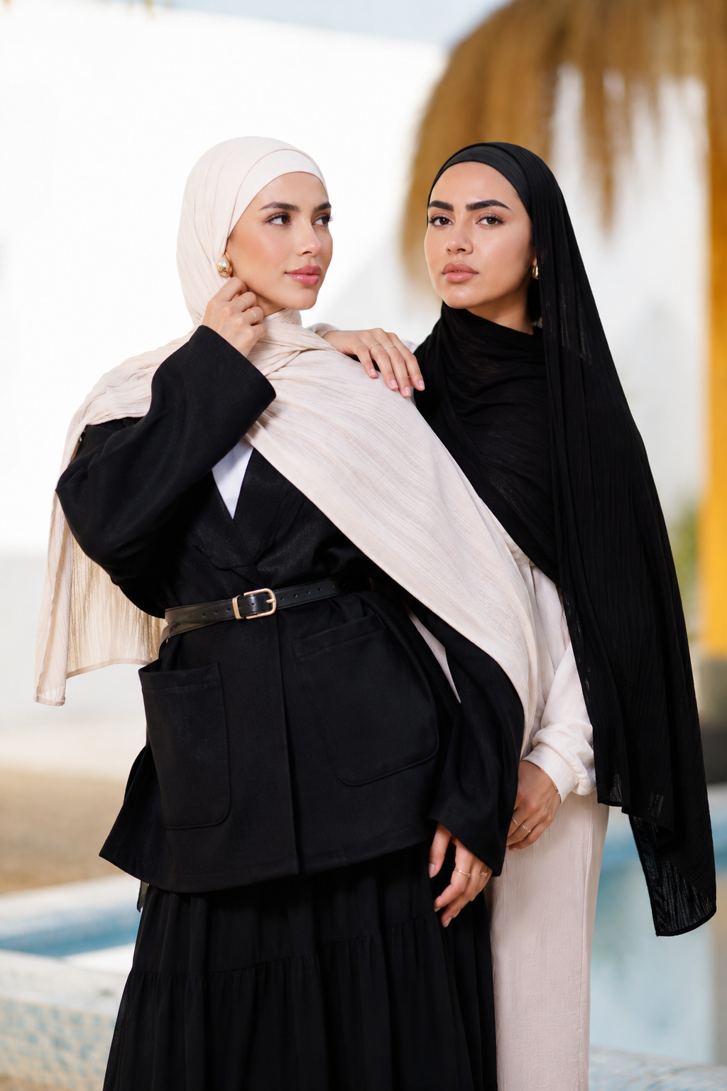 Cream Ribbed Jersey Hijab with Undercap