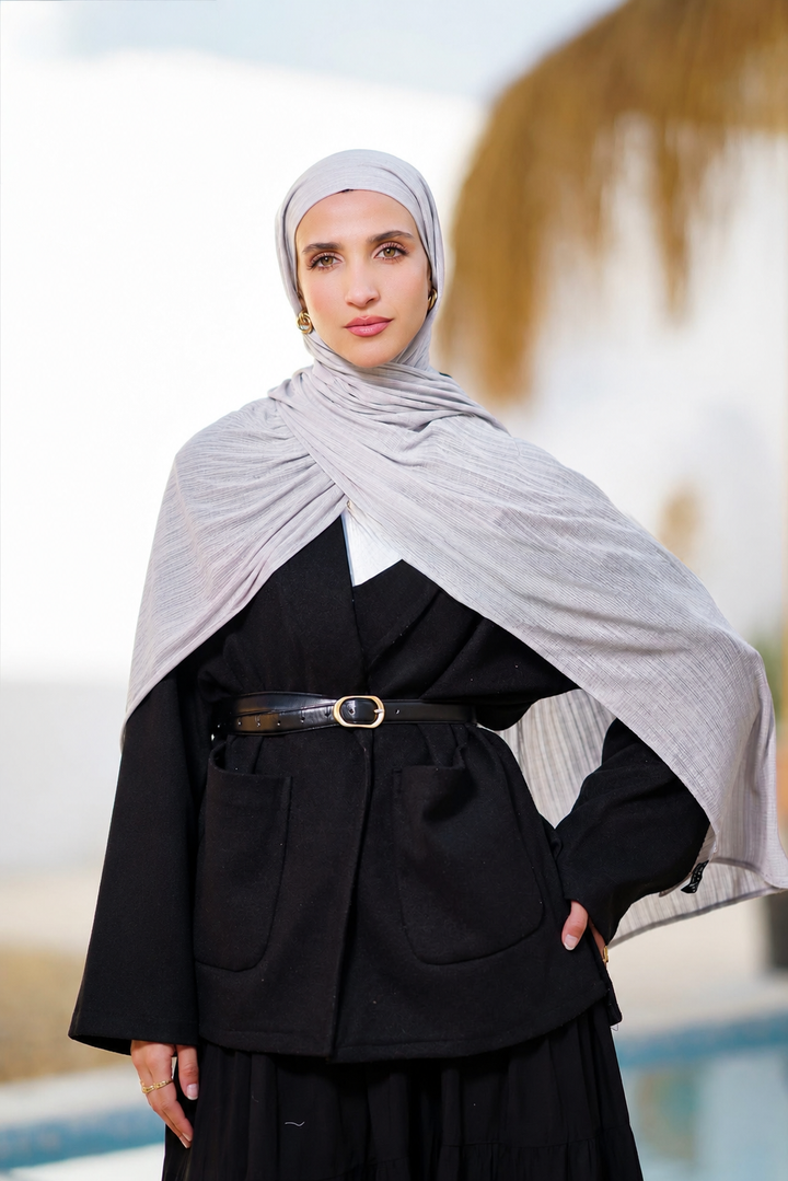 Gray Ribbed Jersey Hijab with Undercap