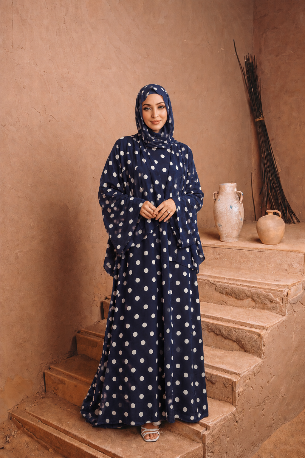 Polka Dots Abaya and Hijab Set