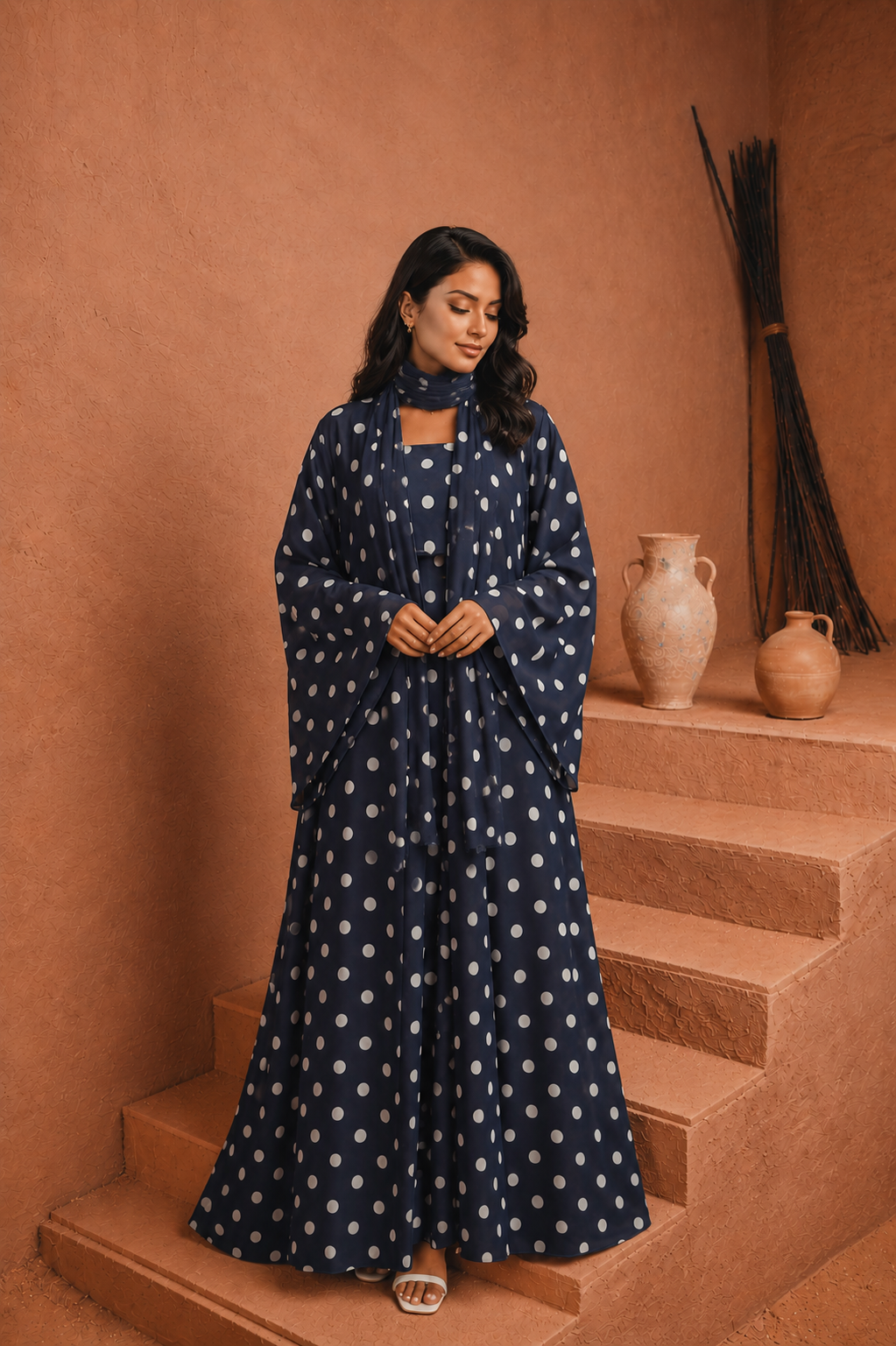 Polka Dots Abaya and Hijab Set