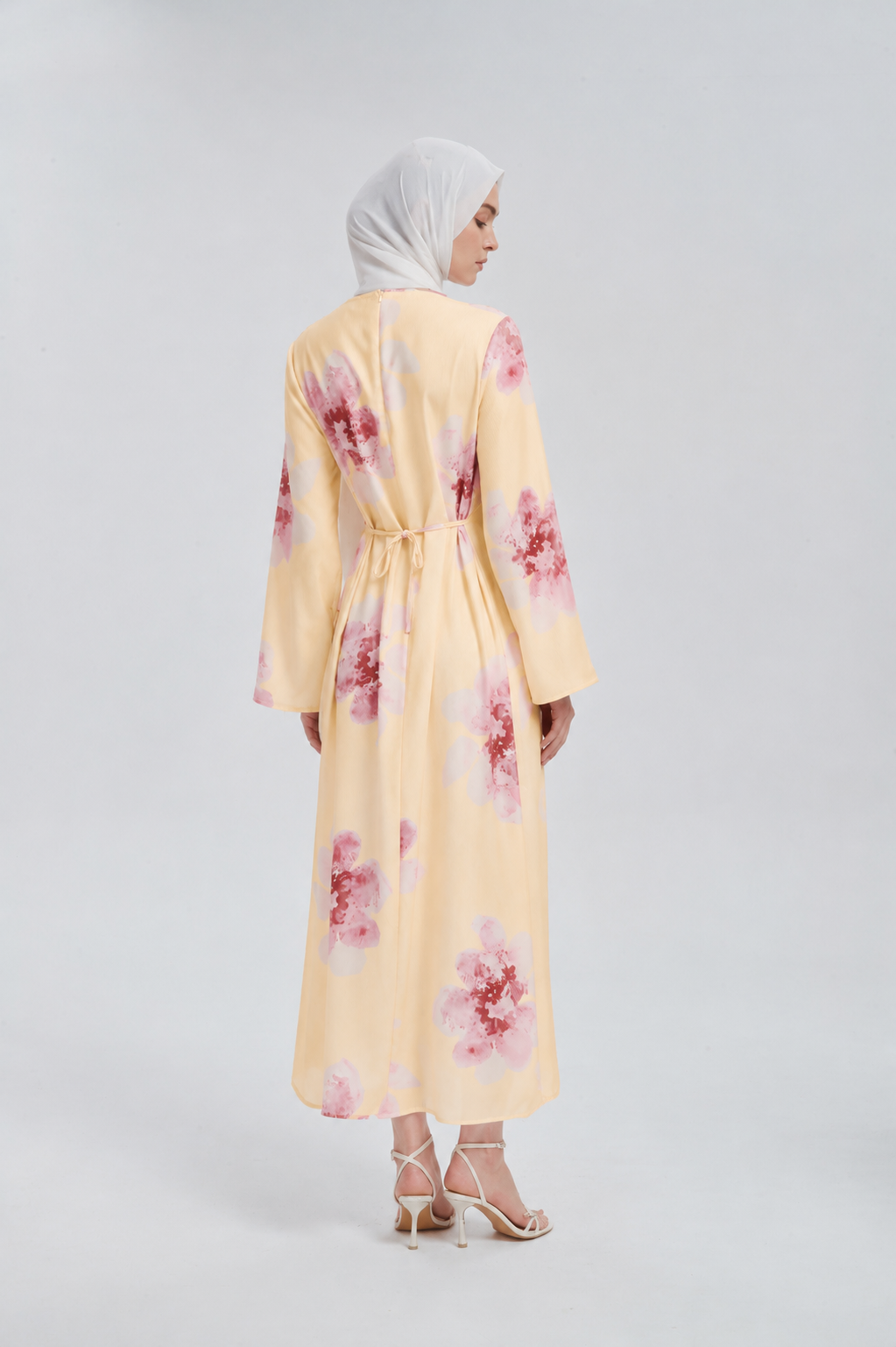 Yellow Hibiscus Kimono Sleeves Maxi Dress