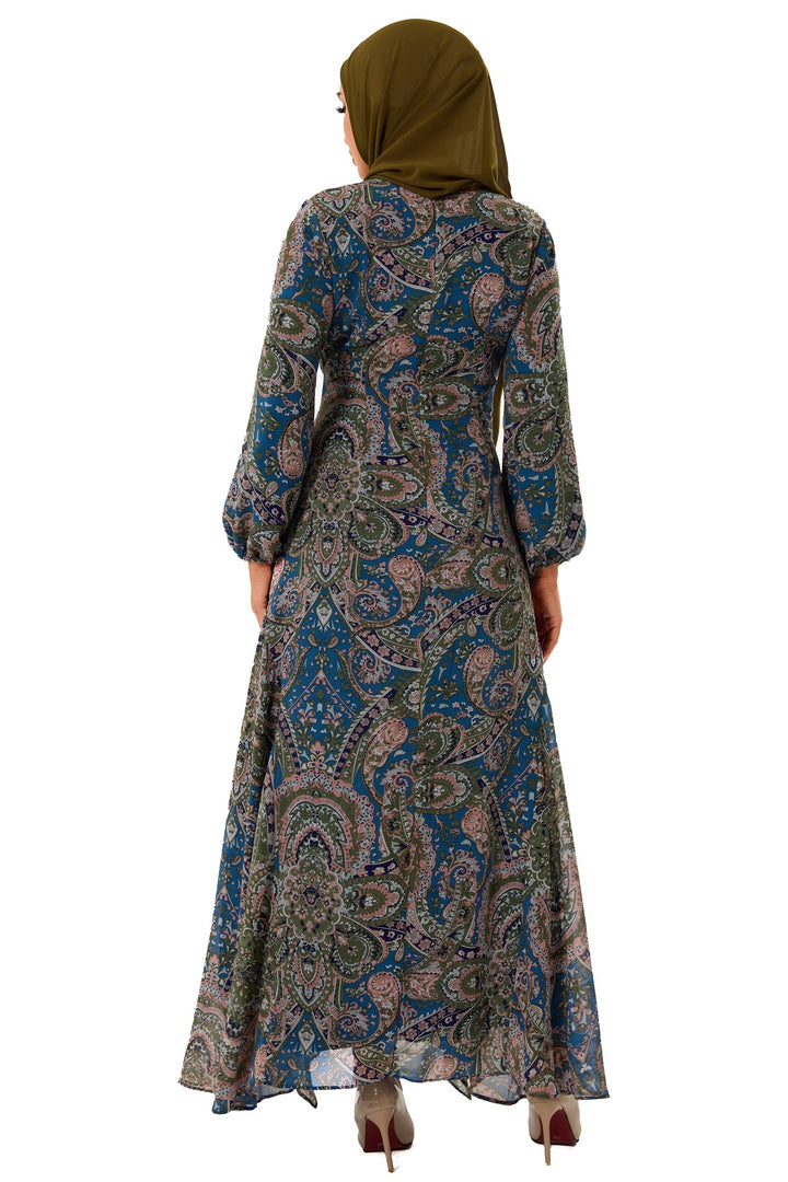 Chiffon Paisley Long Sleeve Maxi Dress - Urban Modesty