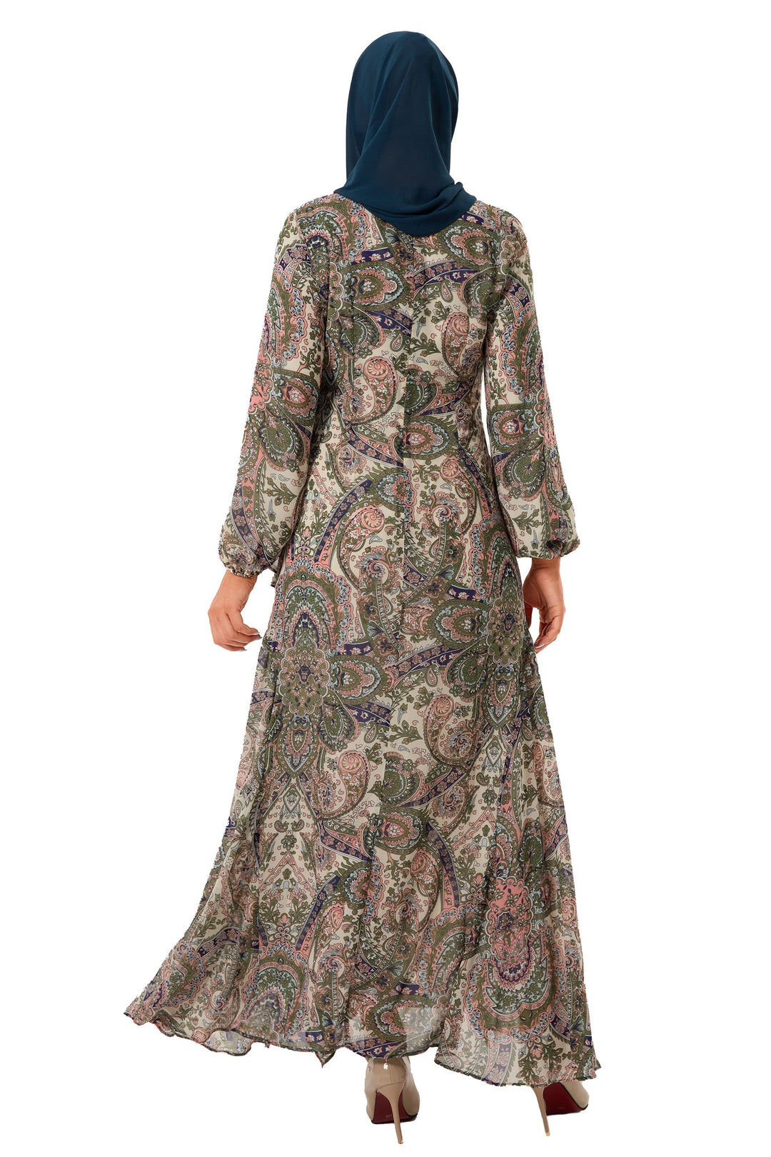 Chiffon Paisley Long Sleeve Maxi Dress - Urban Modesty