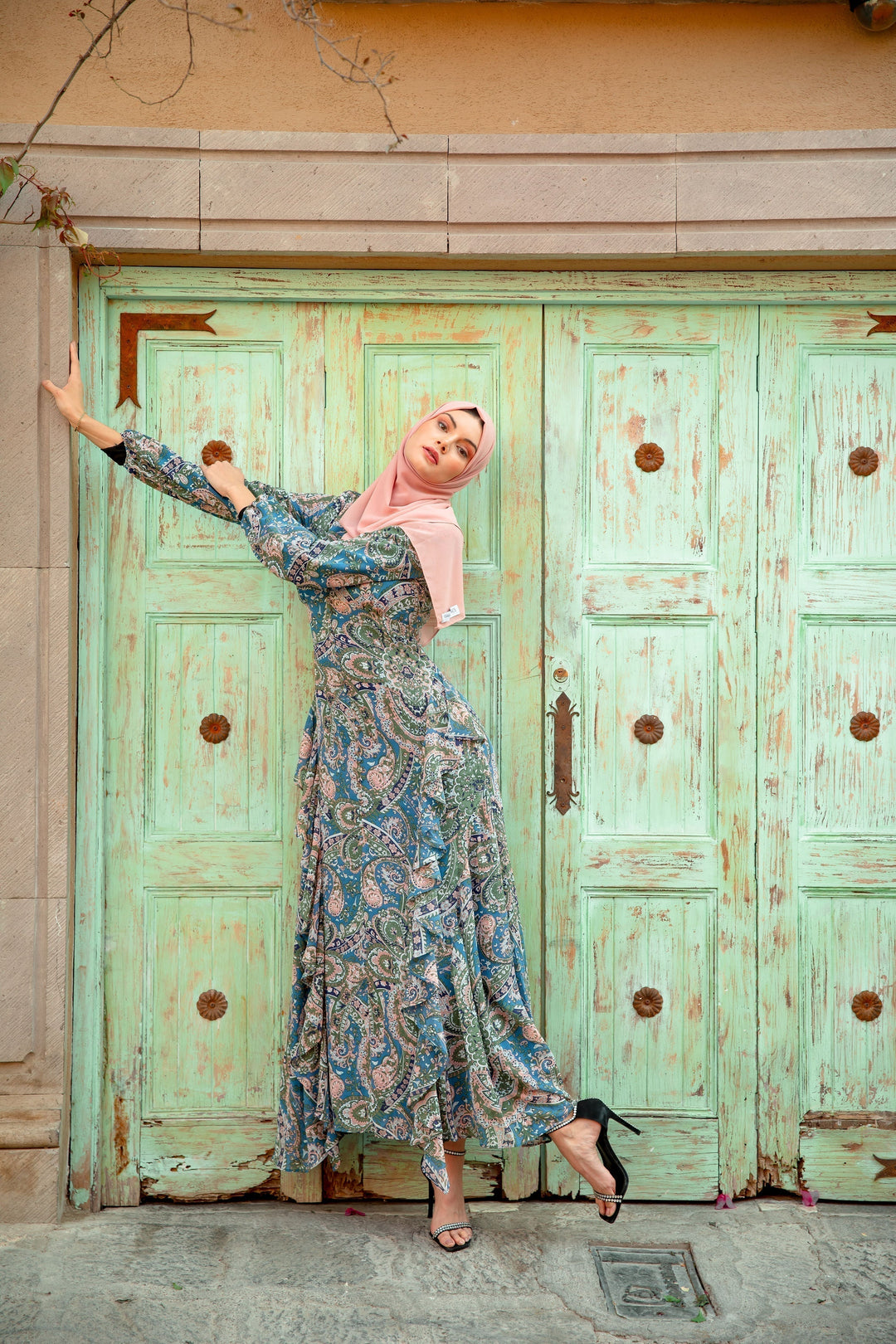 Chiffon Paisley Long Sleeve Maxi Dress - Urban Modesty