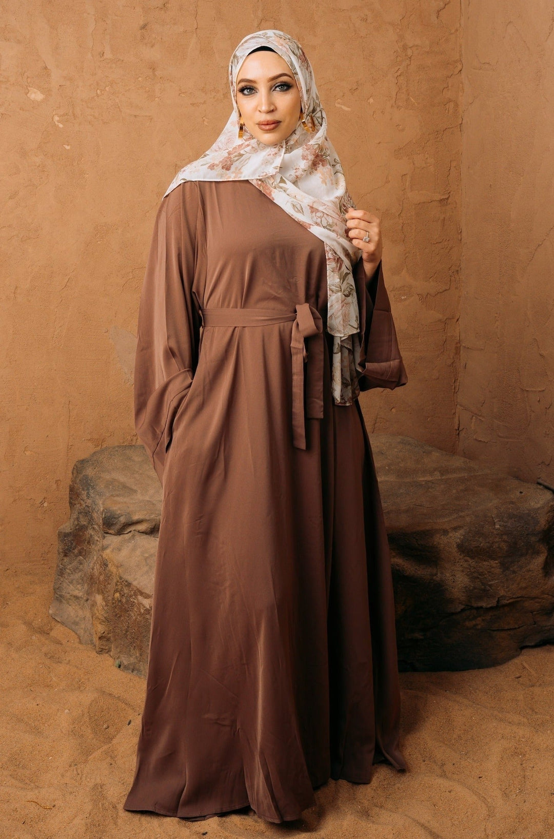 Coffee Kimono Sleeve Abaya Maxi Dress-PREORDER