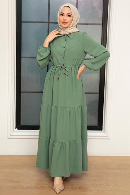 Collared Long Sleeve Maxi Dres - Urban Modesty