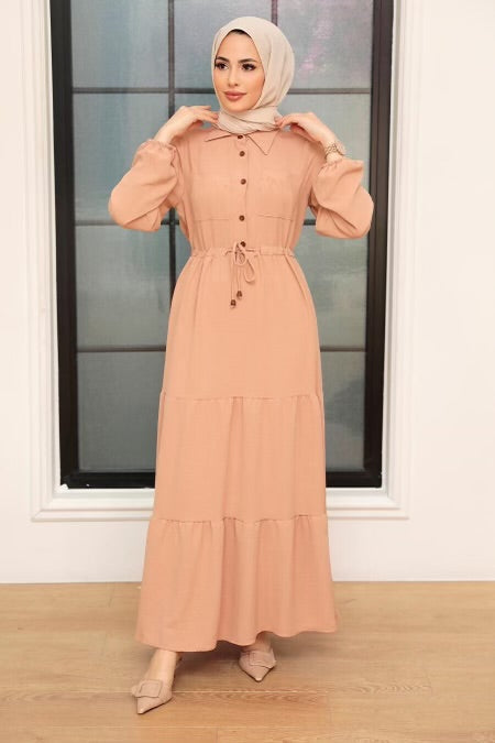 Collared Long Sleeve Maxi Dres - Urban Modesty