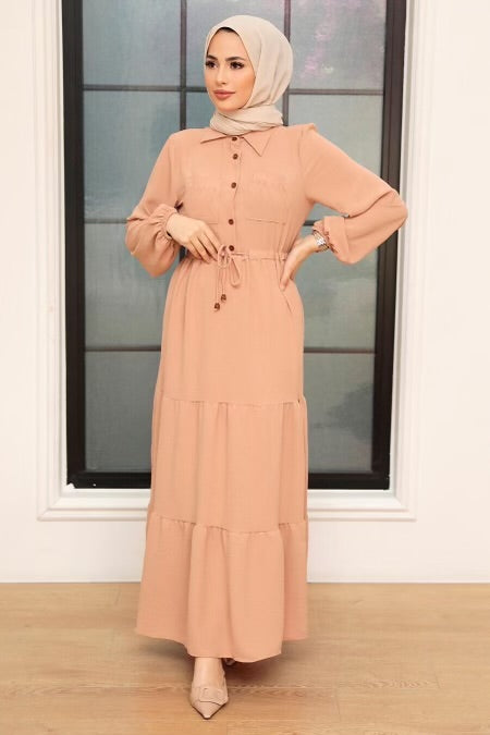 Collared Long Sleeve Maxi Dres - Urban Modesty