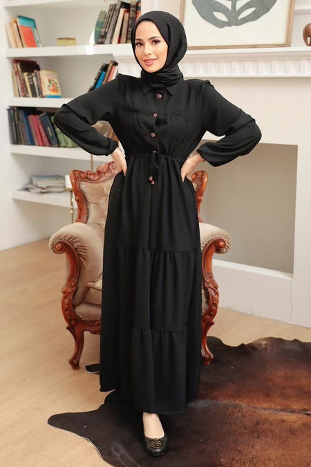 Collared Long Sleeve Maxi Dres - Urban Modesty