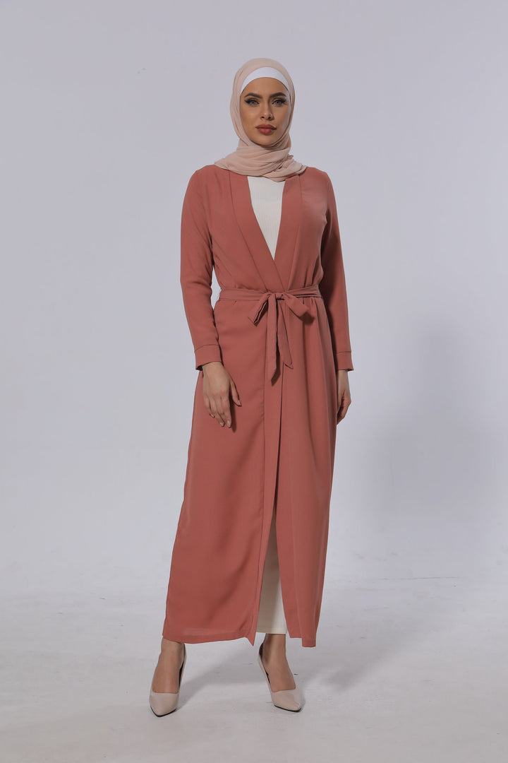 Coral Belted Open Abaya