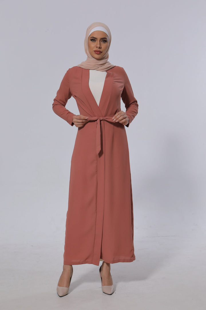 Coral Belted Open Abaya