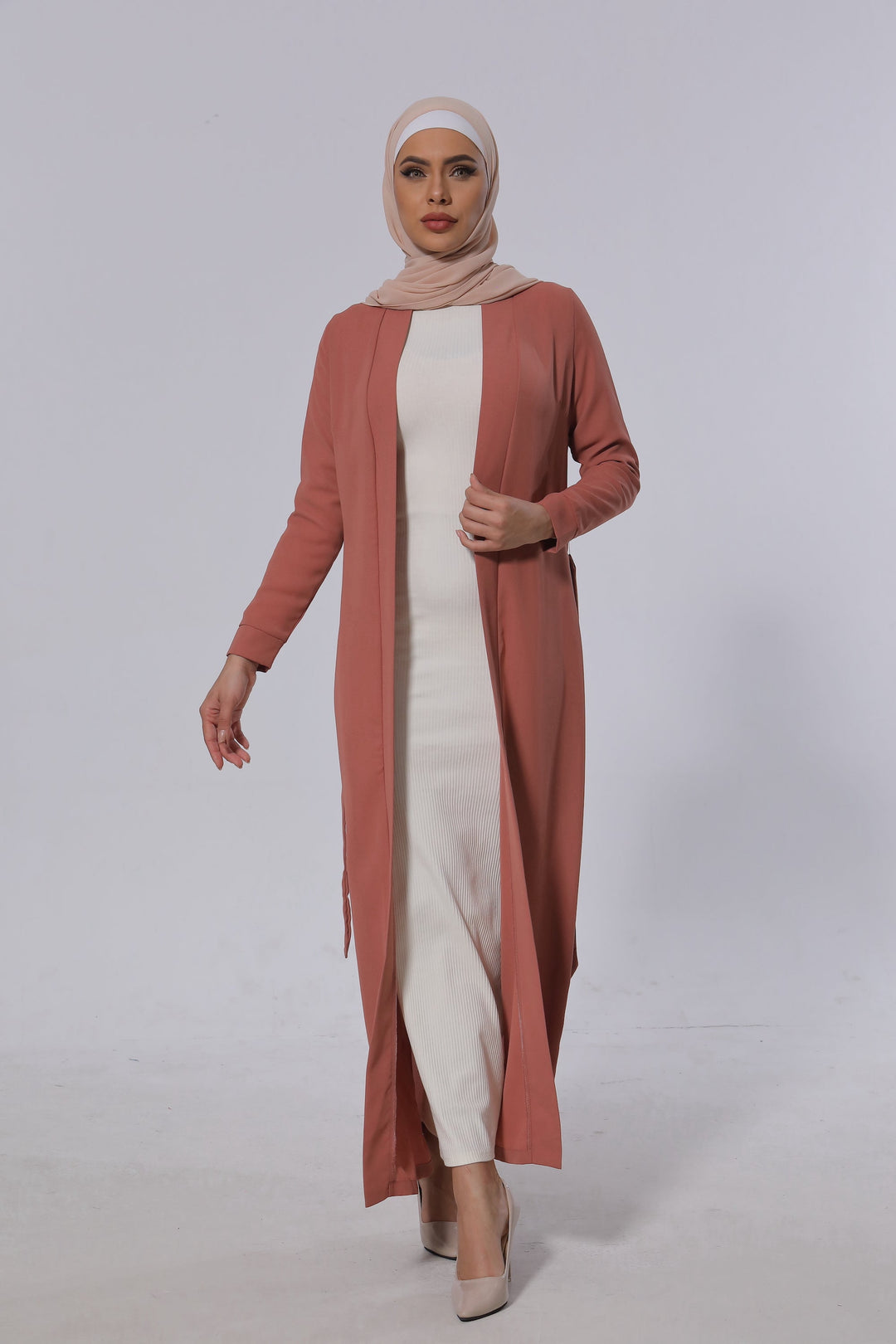 Coral Belted Open Abaya