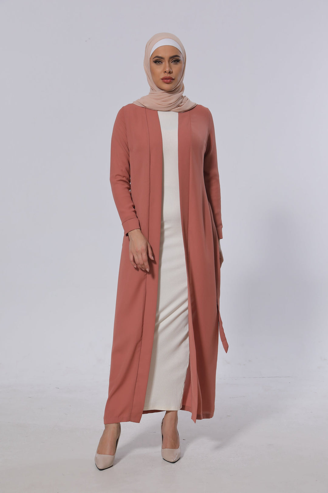 Coral Belted Open Abaya