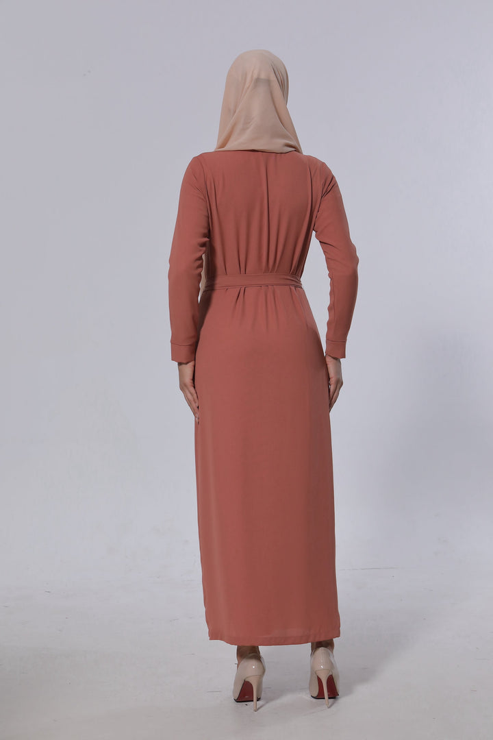 Coral Belted Open Abaya