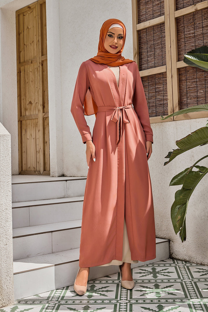 Coral Belted Open Abaya