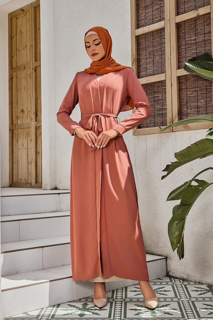 Coral Belted Open Abaya