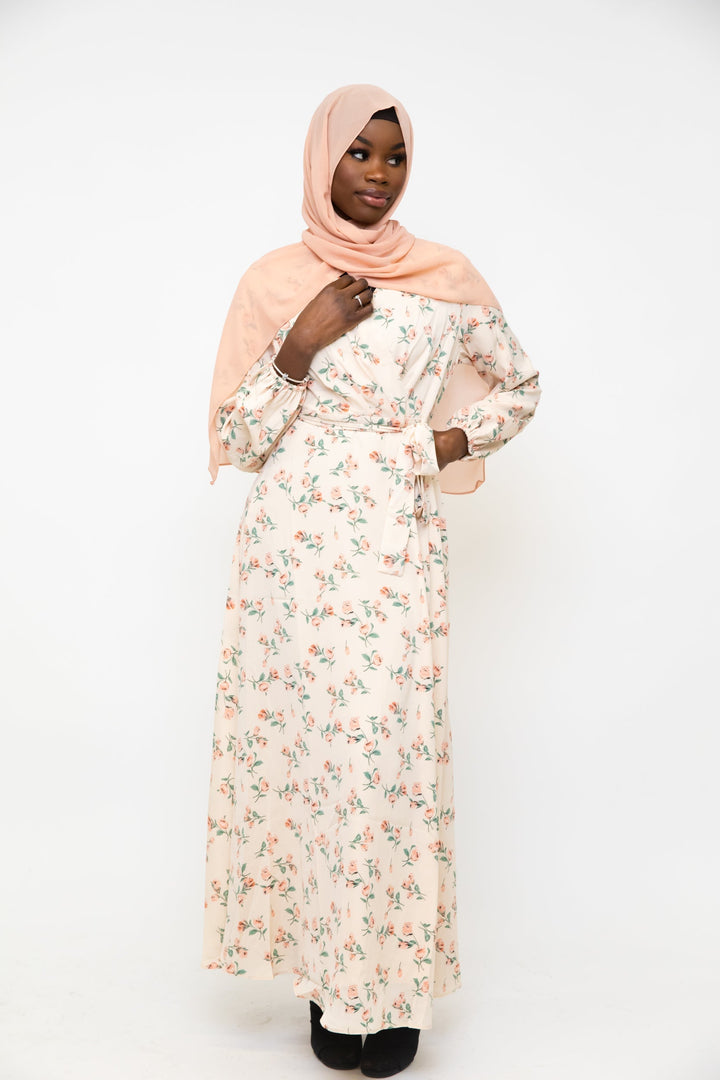 Cream Blossom Criss Cross Maxi Dress - Urban Modesty