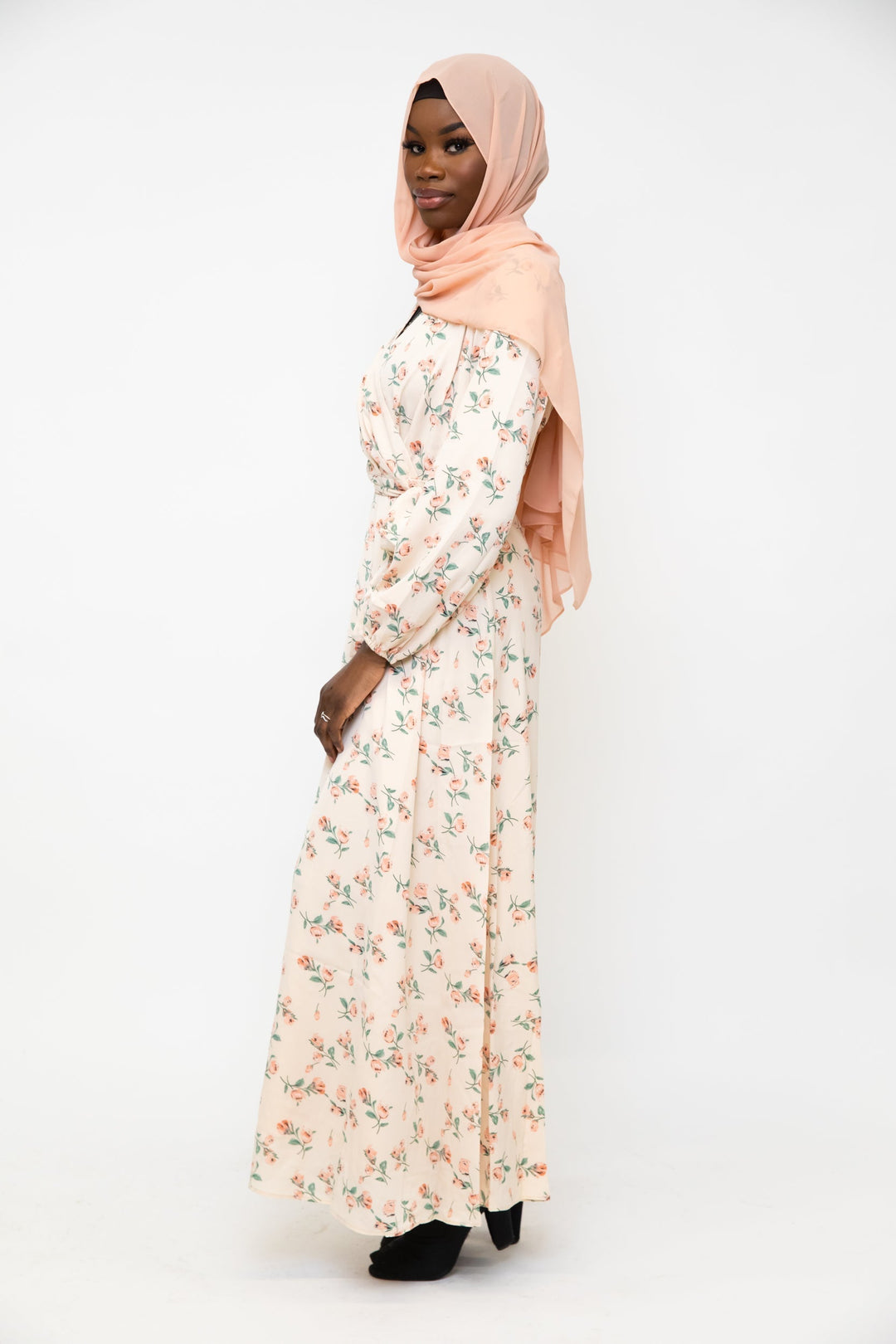 Cream Blossom Criss Cross Maxi Dress - Urban Modesty