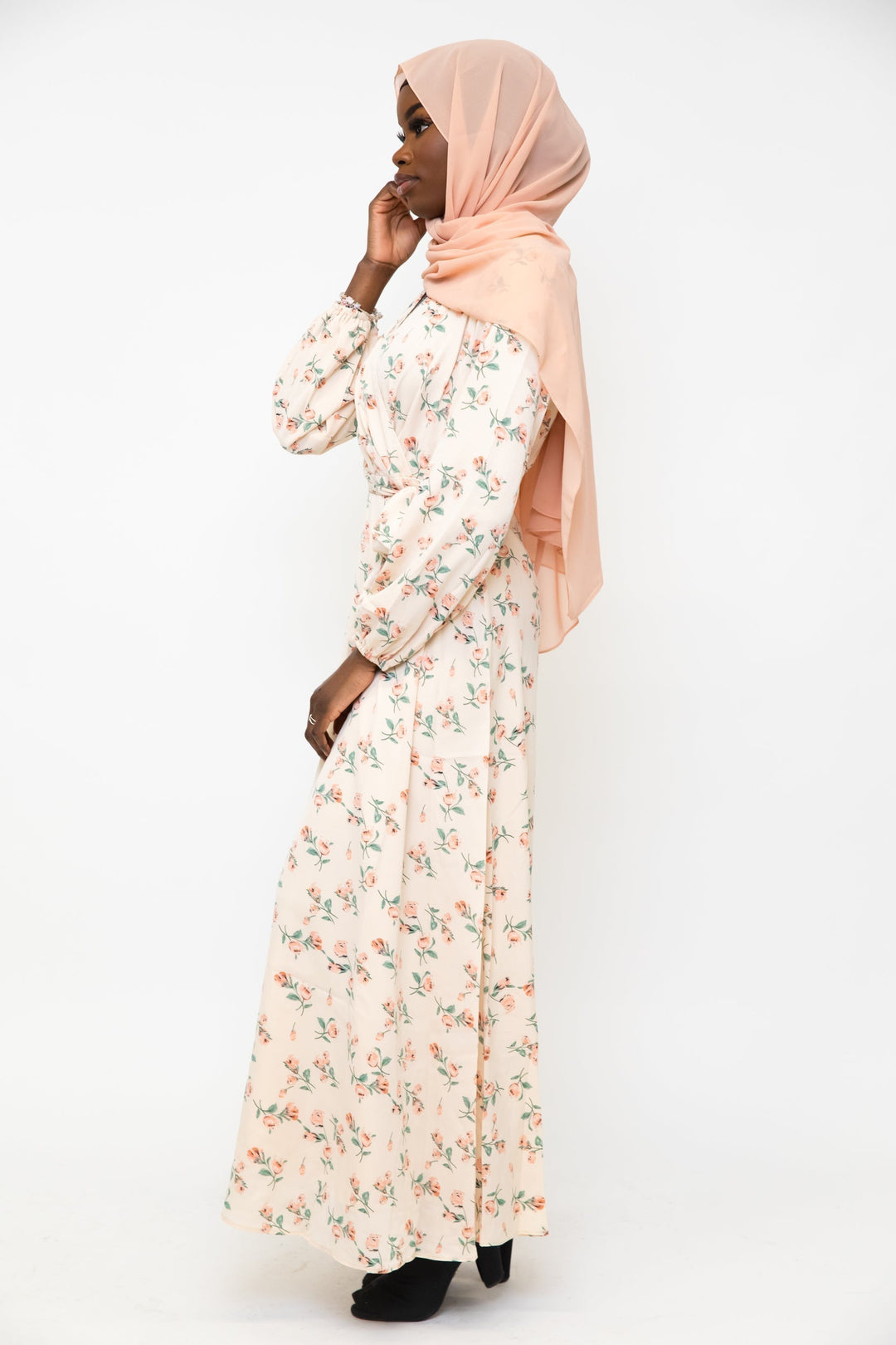 Cream Blossom Criss Cross Maxi Dress - Urban Modesty