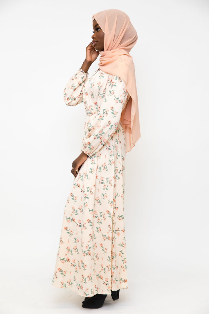 Cream Blossom Criss Cross Maxi Dress - Urban Modesty