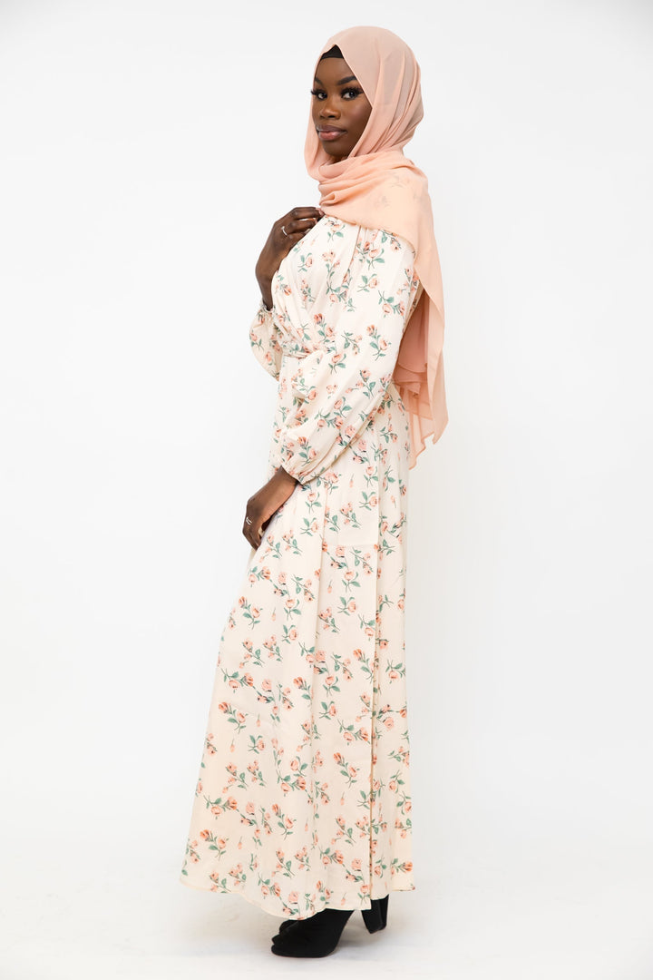 Cream Blossom Criss Cross Maxi Dress - Urban Modesty