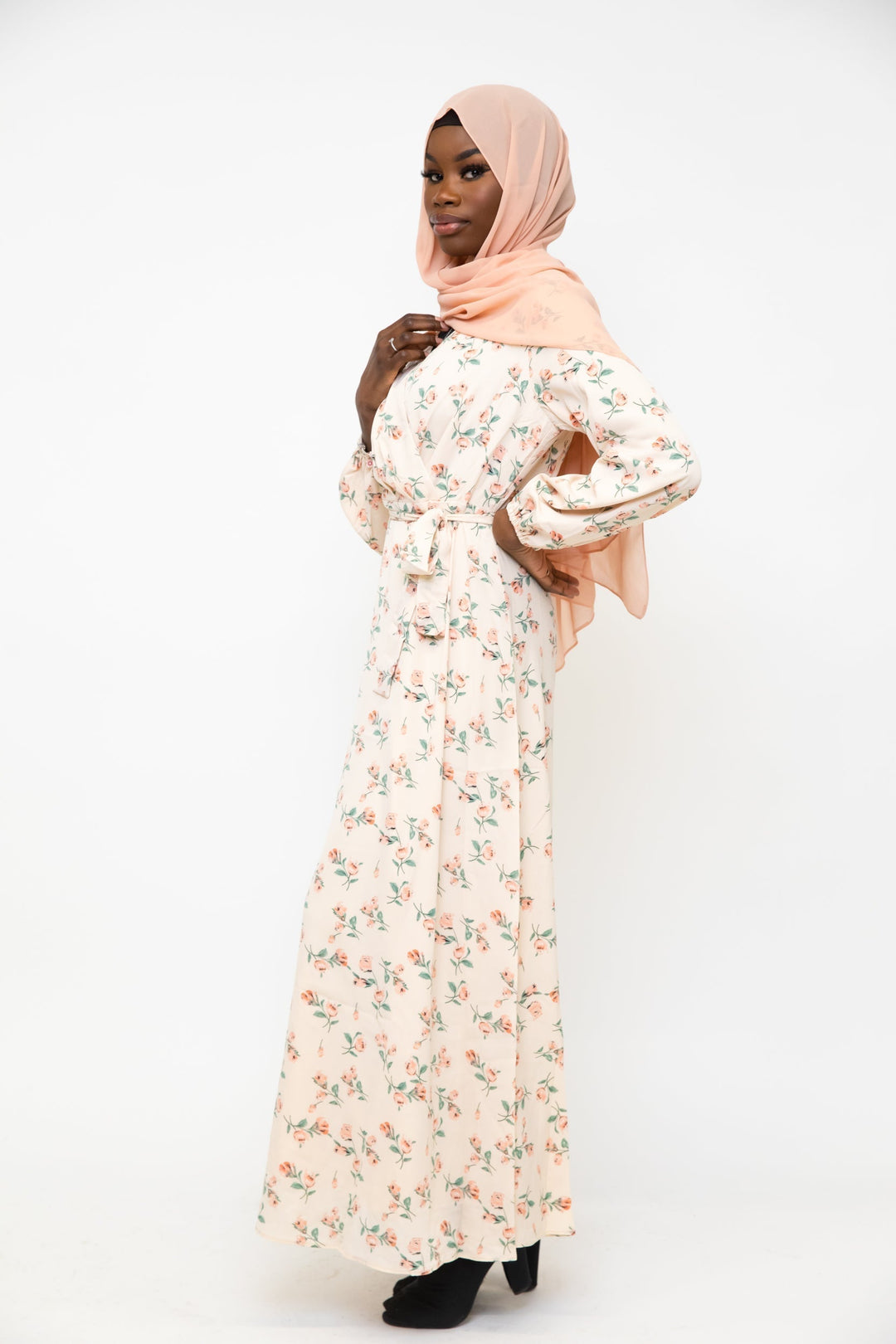 Cream Blossom Criss Cross Maxi Dress - Urban Modesty