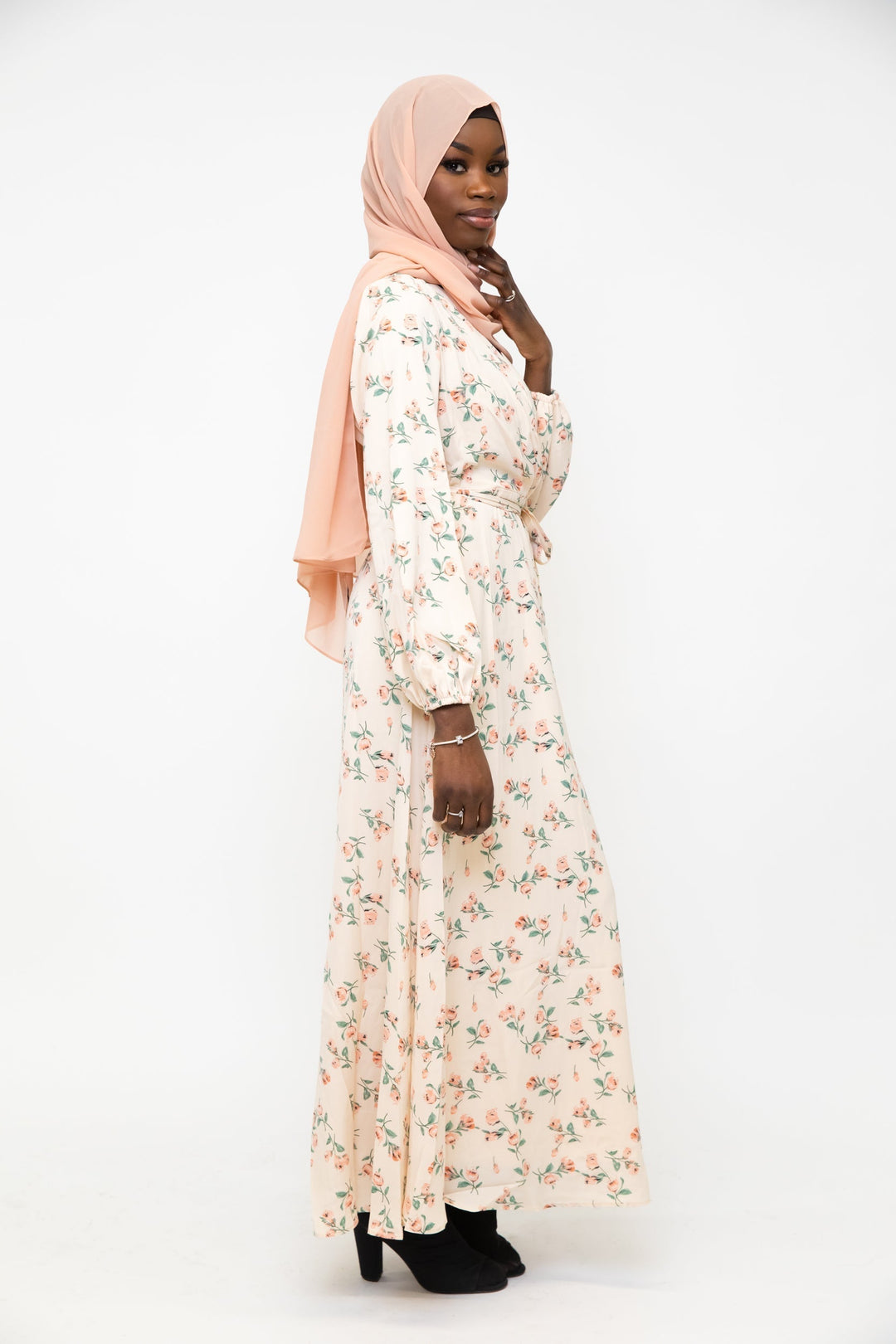 Cream Blossom Criss Cross Maxi Dress - Urban Modesty