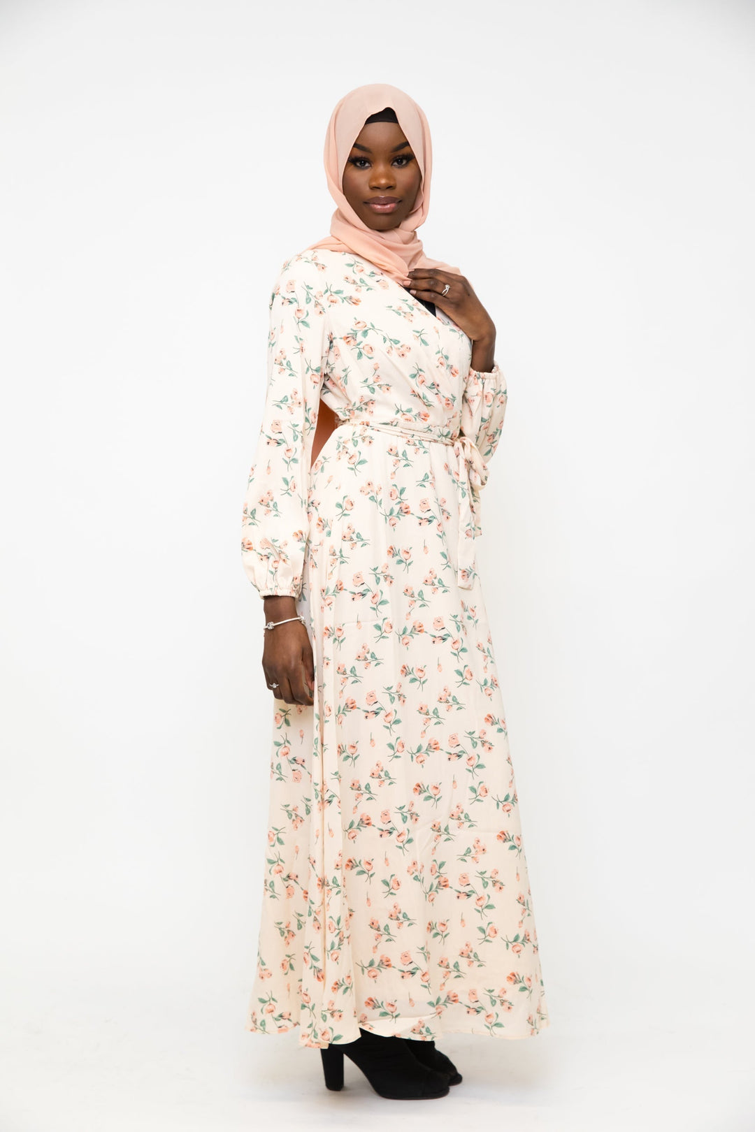 Cream Blossom Criss Cross Maxi Dress - Urban Modesty