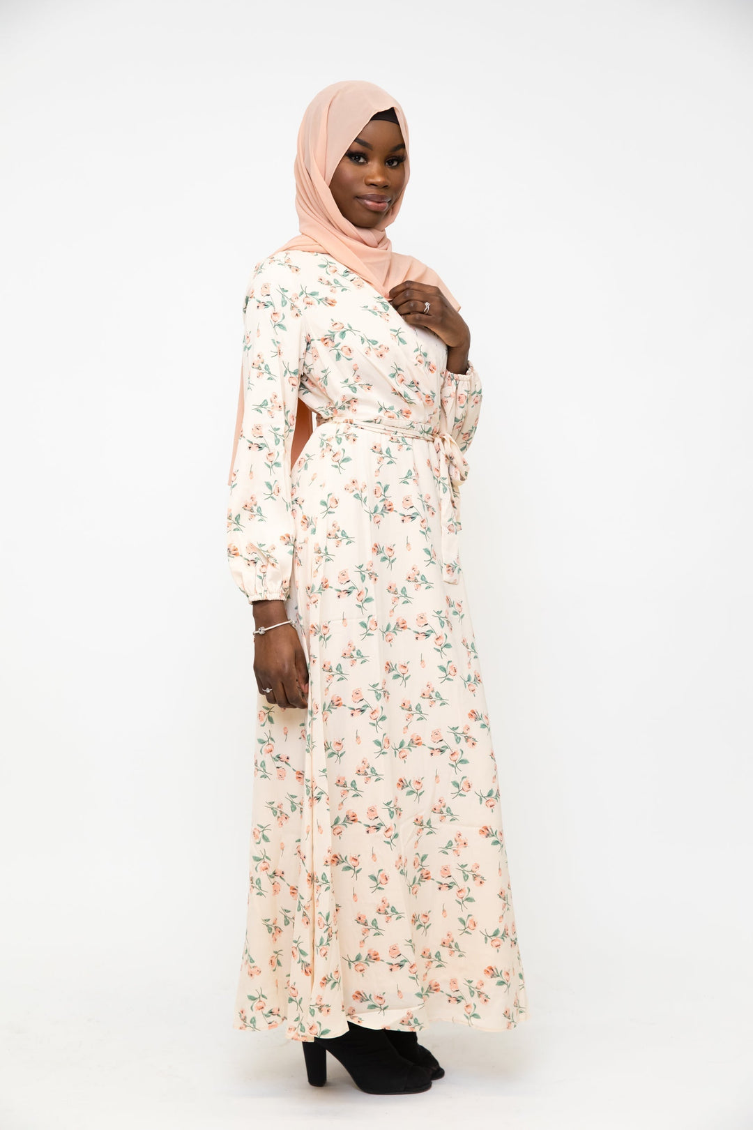 Cream Blossom Criss Cross Maxi Dress - Urban Modesty