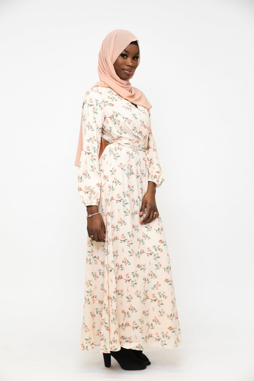 Cream Blossom Criss Cross Maxi Dress - Urban Modesty