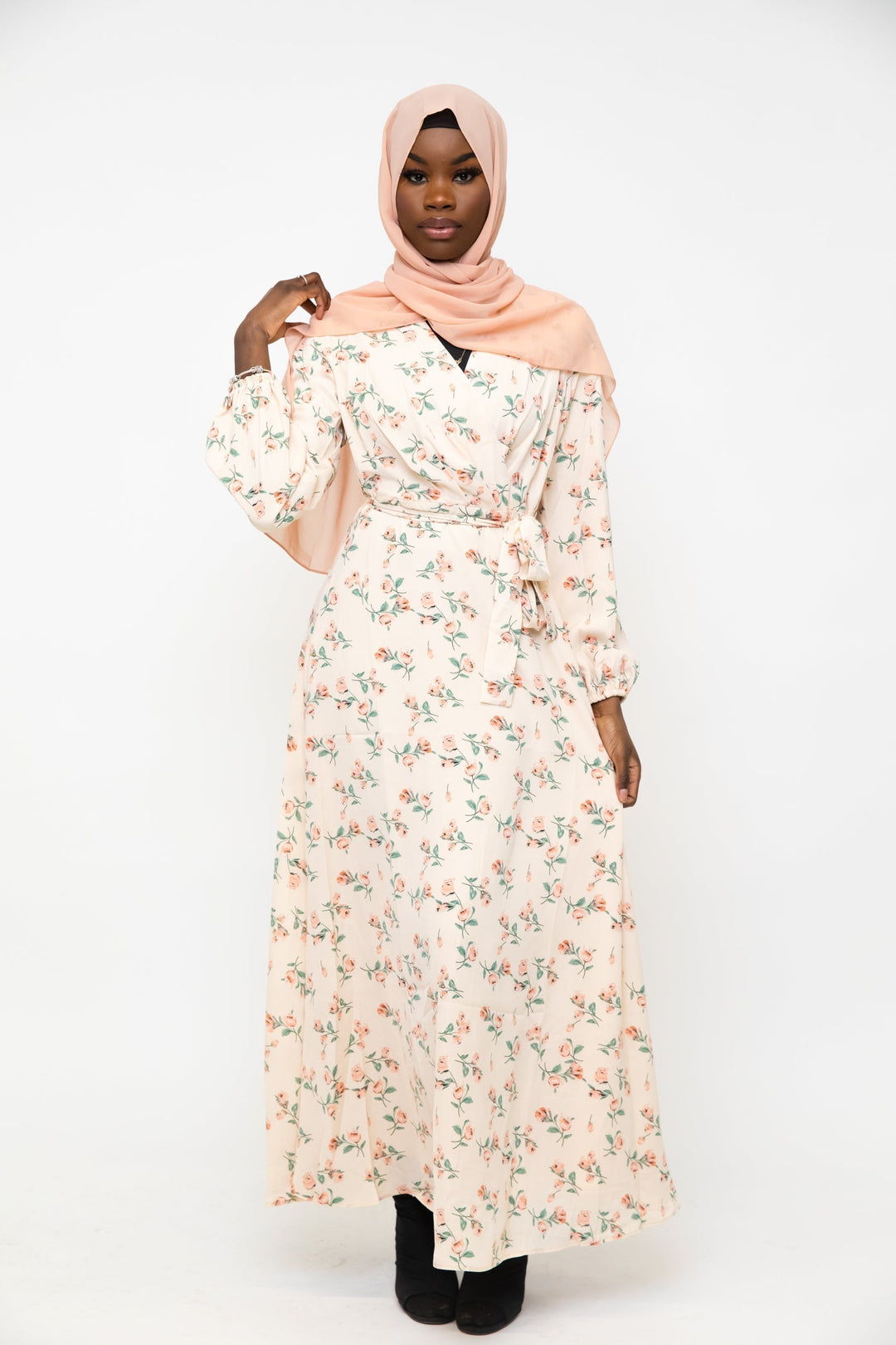 Cream Blossom Criss Cross Maxi Dress - Urban Modesty