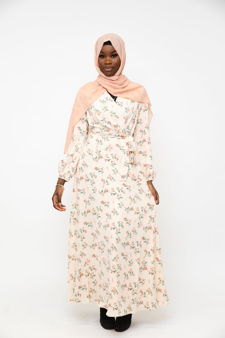 Cream Blossom Criss Cross Maxi Dress - Urban Modesty