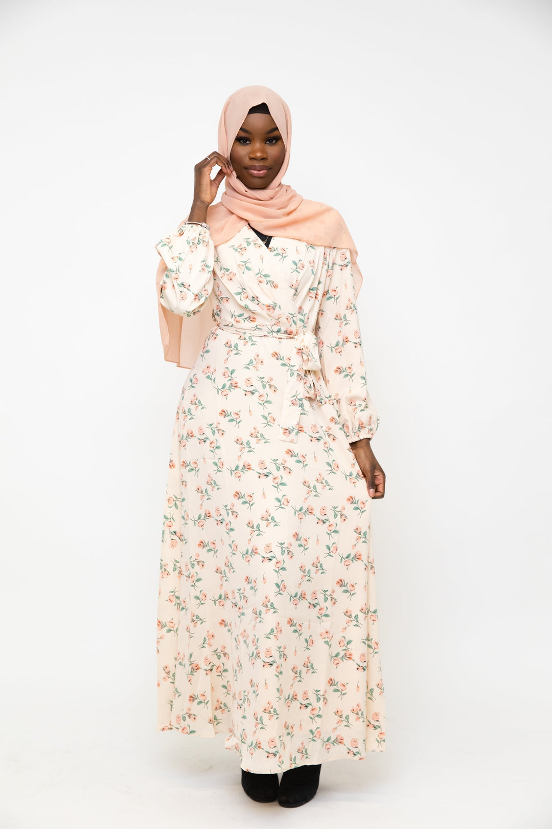 Cream Blossom Criss Cross Maxi Dress - Urban Modesty