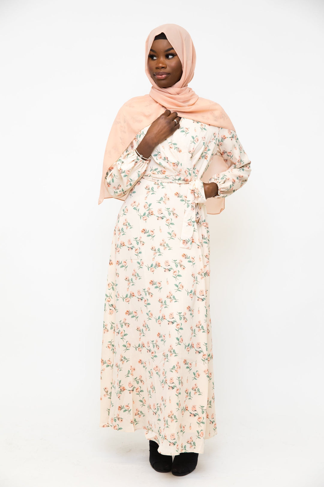 Cream Blossom Criss Cross Maxi Dress - Urban Modesty