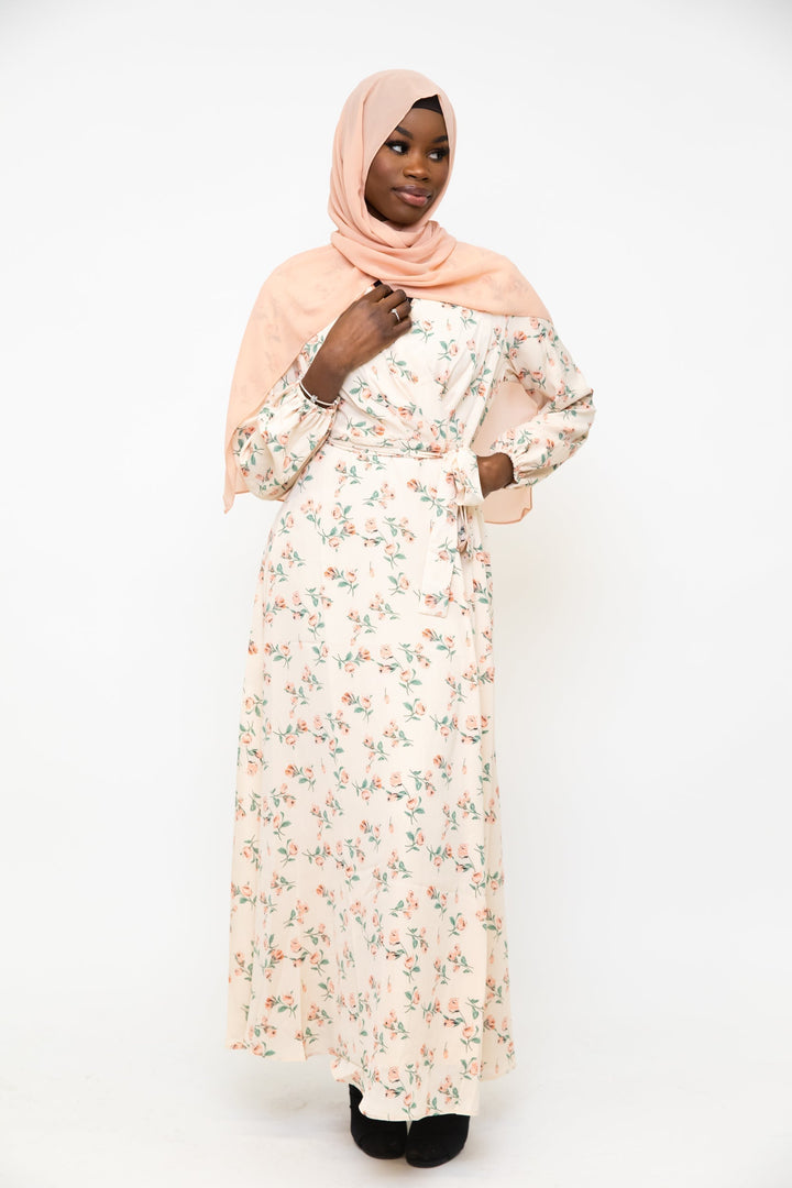 Cream Blossom Criss Cross Maxi Dress - Urban Modesty