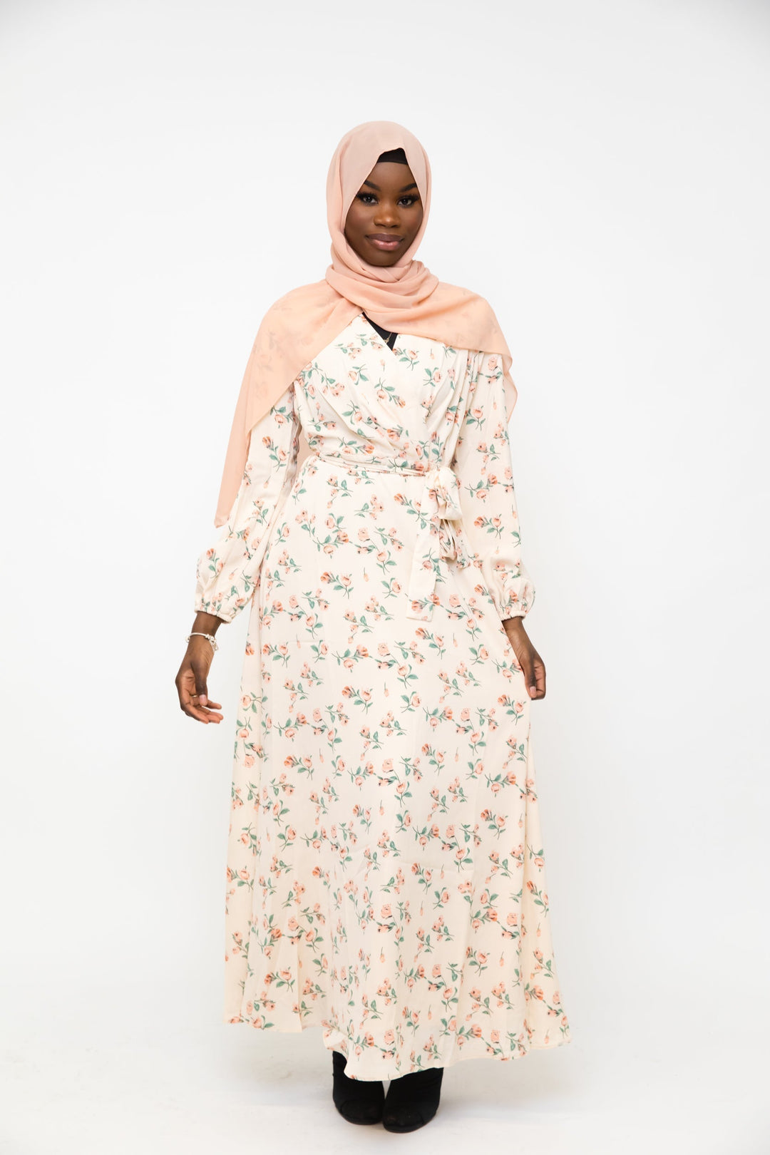 Cream Blossom Criss Cross Maxi Dress - Urban Modesty