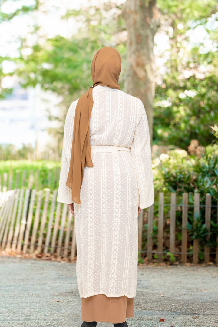 Cream Boho Lace Embroidered Sheer Midi Cardigan