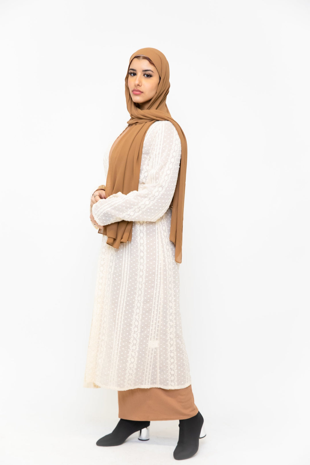 Cream Boho Lace Embroidered Sheer Midi Cardigan