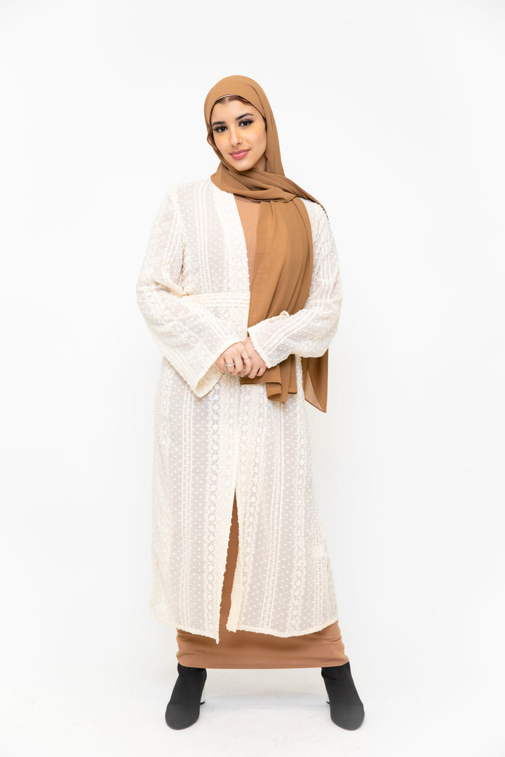 Cream Boho Lace Embroidered Sheer Midi Cardigan