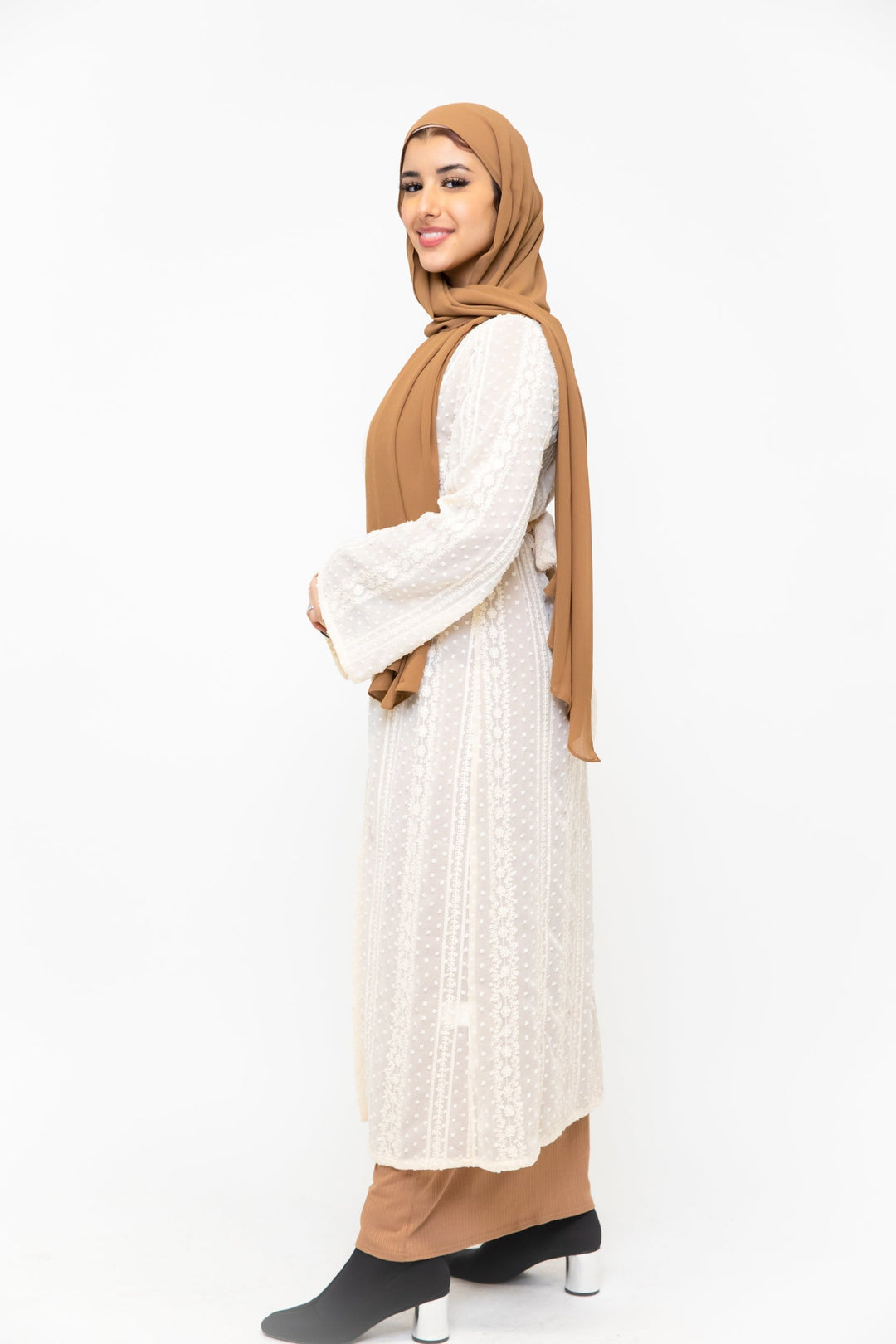 Cream Boho Lace Embroidered Sheer Midi Cardigan