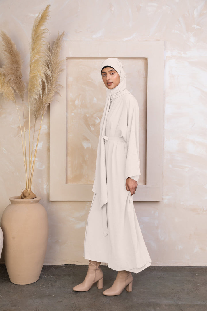 Cream Four Piece Open Abaya Set